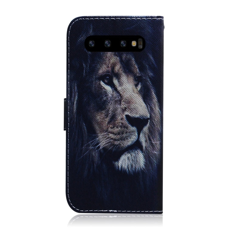 Lion Pattern Coloured Drawing Horizontal Flip Leather Case for Galaxy S10, with Holder & Card Slots & Wallet, For Samsung Galaxy S10