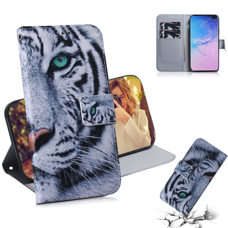 Tiger Pattern Coloured Drawing Horizontal Flip Leather Case for Galaxy S10 Plus, with Holder & Card Slots & Wallet, For Galaxy S10 Plus