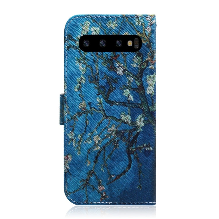 Apricot Flower Pattern Coloured Drawing Horizontal Flip Leather Case for Galaxy S10 Plus, with Holder & Card Slots & Wallet, For Galaxy S10 Plus