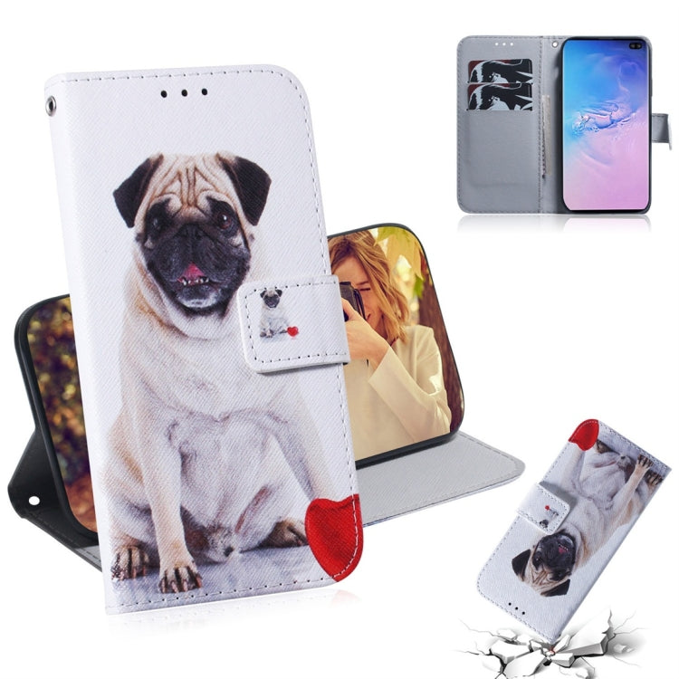 Pug Pattern Coloured Drawing Horizontal Flip Leather Case for Galaxy S10 Plus, with Holder & Card Slots & Wallet, For Galaxy S10 Plus