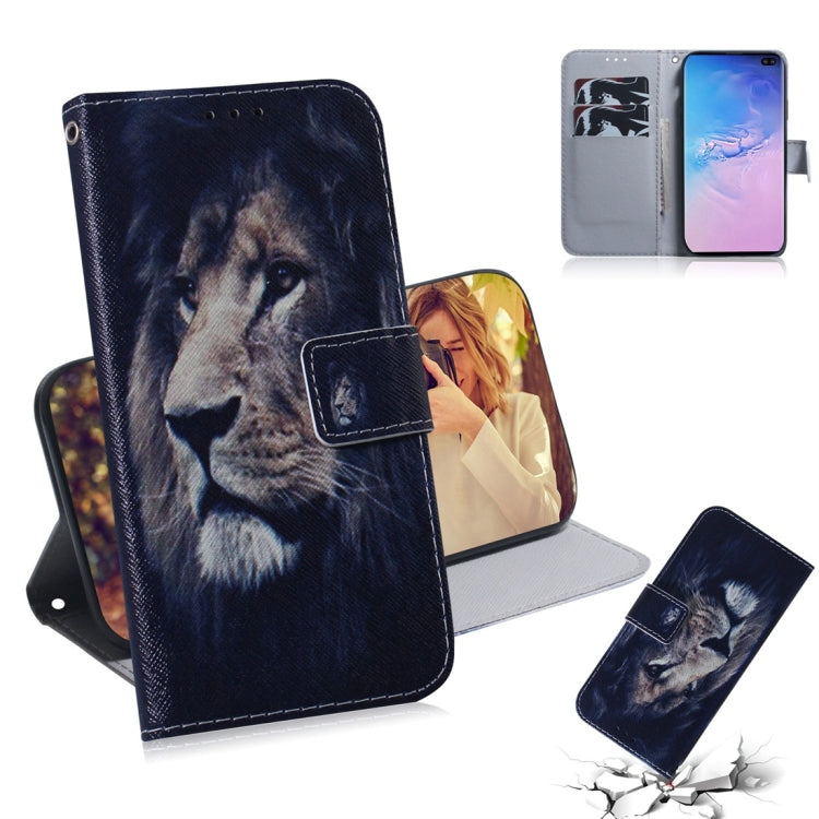 Lion Pattern Coloured Drawing Horizontal Flip Leather Case for Galaxy S10 Plus, with Holder & Card Slots & Wallet, For Galaxy S10 Plus