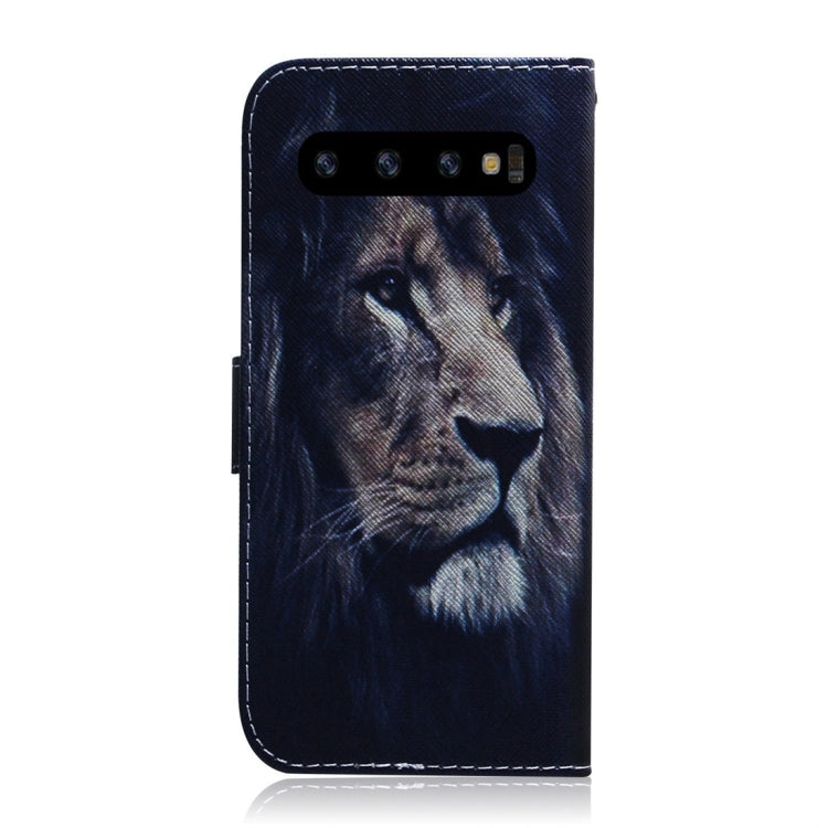 Lion Pattern Coloured Drawing Horizontal Flip Leather Case for Galaxy S10 Plus, with Holder & Card Slots & Wallet, For Galaxy S10 Plus