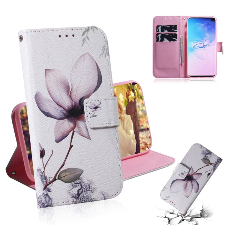 Magnolia Flower Pattern Coloured Drawing Horizontal Flip Leather Case for Galaxy S10 Plus, with Holder & Card Slots & Wallet, For Galaxy S10 Plus