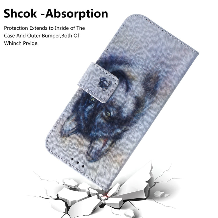 Étui en cuir à rabat horizontal motif loup blanc pour Galaxy S10 Plus, avec support, emplacements pour cartes et portefeuille.