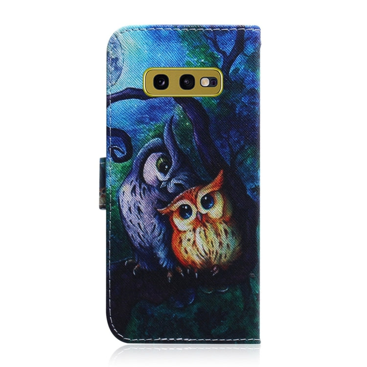 Oil Painting Owl Pattern Coloured Drawing Horizontal Flip Leather Case for Galaxy S10 E, with Holder & Card Slots & Wallet