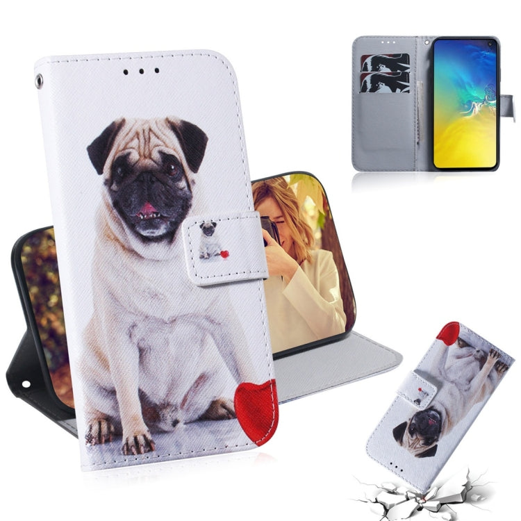 Pug Pattern Coloured Drawing Horizontal Flip Leather Case for Galaxy S10 E, with Holder & Card Slots & Wallet, For Galaxy S10 E