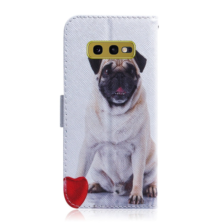 Pug Pattern Coloured Drawing Horizontal Flip Leather Case for Galaxy S10 E, with Holder & Card Slots & Wallet, For Galaxy S10 E
