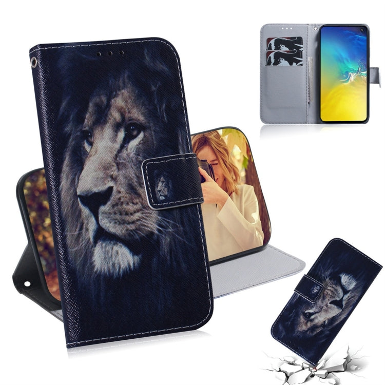 Lion Pattern Coloured Drawing Horizontal Flip Leather Case for Galaxy S10 E, with Holder & Card Slots & Wallet, For Galaxy S10 E