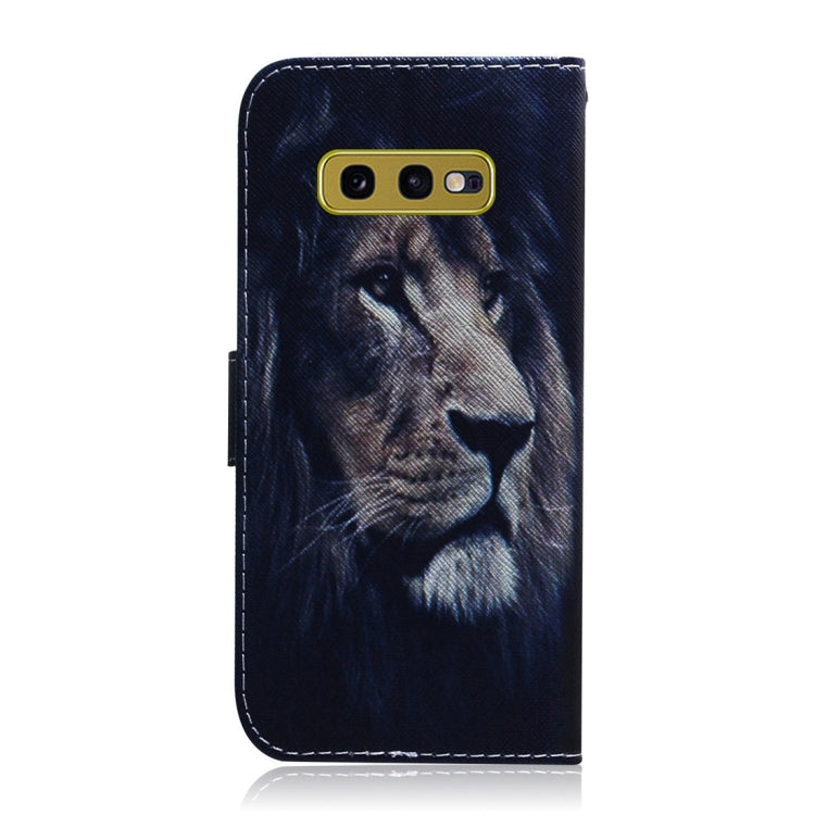 Lion Pattern Coloured Drawing Horizontal Flip Leather Case for Galaxy S10 E, with Holder & Card Slots & Wallet, For Galaxy S10 E
