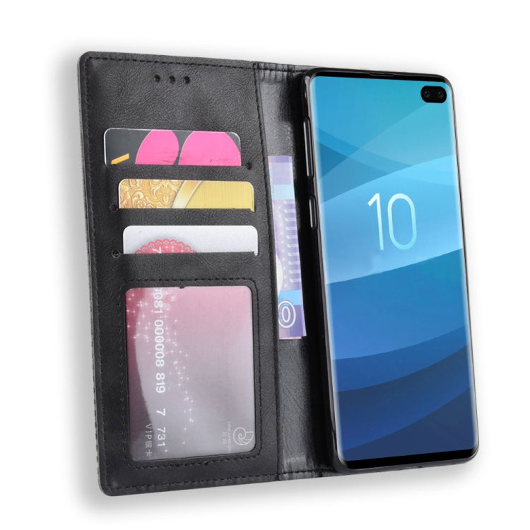 Magnetic Buckle Retro Texture Horizontal Flip Leather Case for Galaxy S10+, with Holder & Card Slots & Wallet, For Galaxy S10+