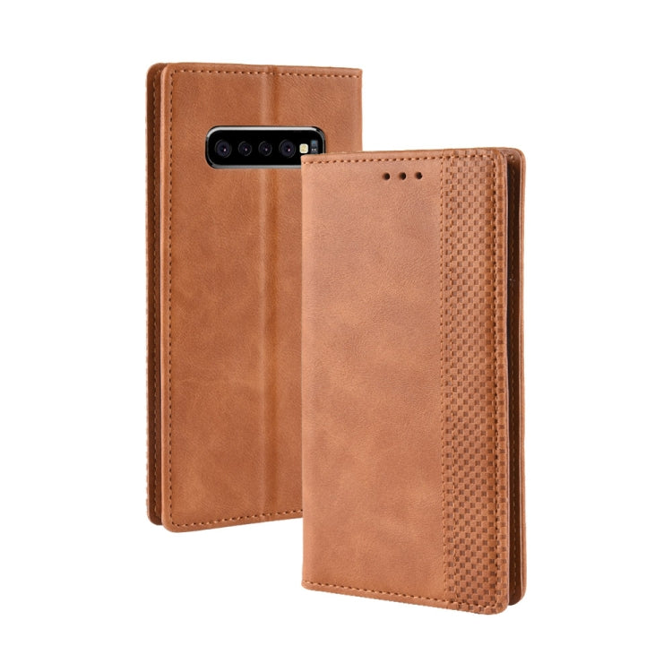 Magnetic Buckle Retro Texture Horizontal Flip Leather Case for Galaxy S10+, with Holder & Card Slots & Wallet, For Galaxy S10+