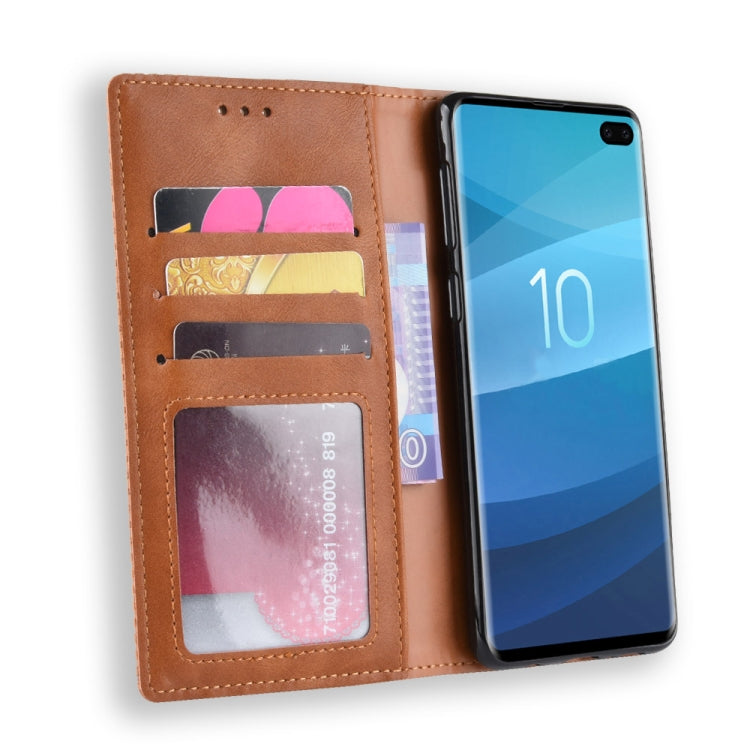 Magnetic Buckle Retro Texture Horizontal Flip Leather Case for Galaxy S10+, with Holder & Card Slots & Wallet, For Galaxy S10+