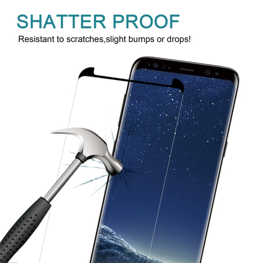 Galaxy S8 screen protector detail showing curved edge design and thickness