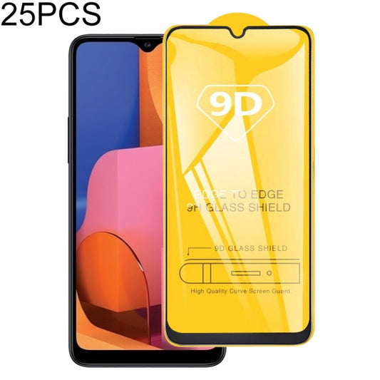 25-pack Galaxy A20s 9D full glue tempered glass screen protector with complete coverage