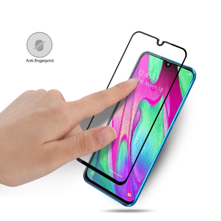 mocolo 0.33mm 9H 2.5D Full Glue Silk Print Tempered Glass Film for Galaxy A40, Support Fingerprint Unlock(Black)