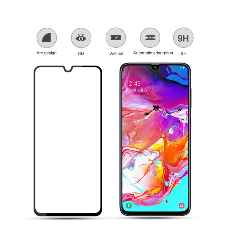 10pcs mocolo 0.33mm 9H 2.5D Full Glue Silk Print Tempered Glass Film for Galaxy A70, Support Fingerprint Unlock(Black)