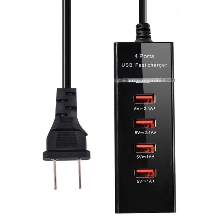 Adaptateur de chargeur 5 V 4,1 A 4 ports USB avec câble d'alimentation, longueur du câble : 1,5 m, prise américaine.