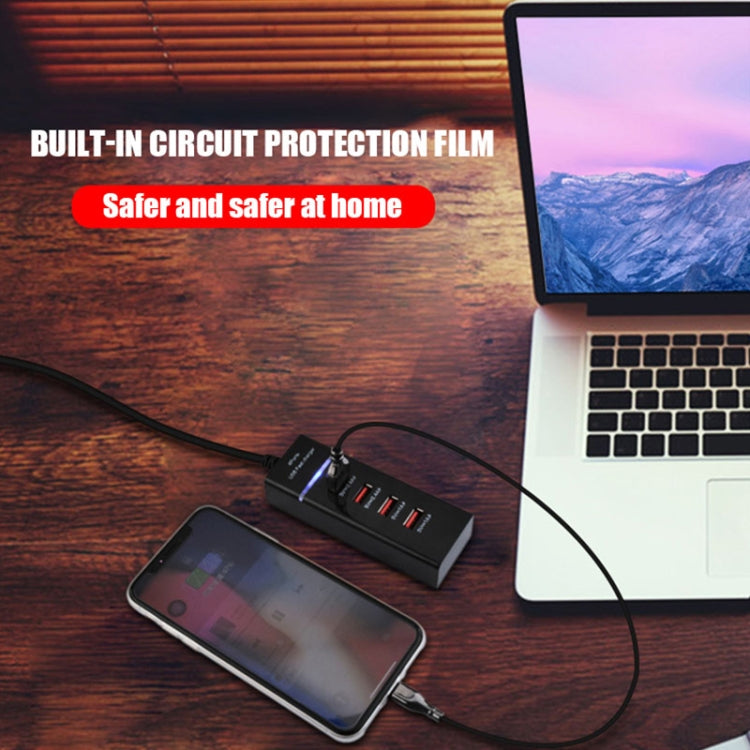 Adaptateur de chargeur 5 V 4,1 A 4 ports USB avec câble d'alimentation, longueur du câble : 1,5 m, prise américaine.