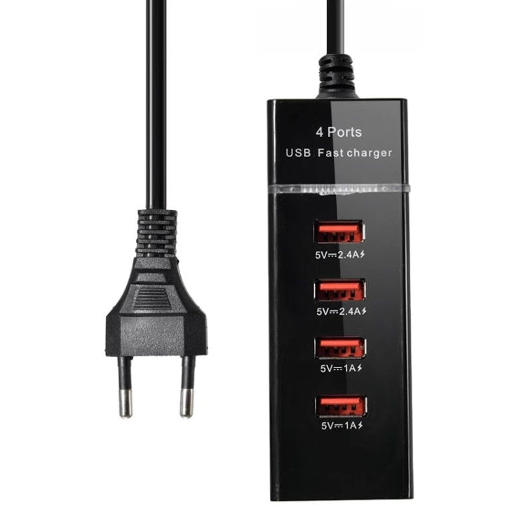 Adaptateur de chargeur 5 V 4,1 A 4 ports USB avec câble d'alimentation, longueur du câble : 1,5 m, prise UE, prise UE