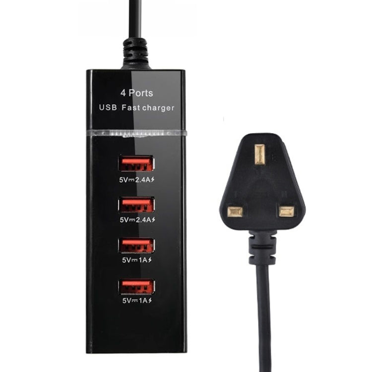 Adaptateur de chargeur 5 V 4,1 A 4 ports USB avec câble d'alimentation, longueur du câble : 1,5 m, prise britannique.