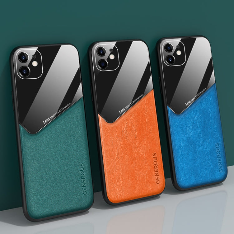 All-inclusive Leather + Organic Glass Phone Case with Metal Iron Sheet, For iPhone 11