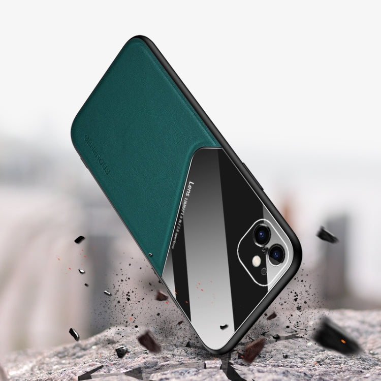 All-inclusive Leather + Organic Glass Phone Case with Metal Iron Sheet, For iPhone 11