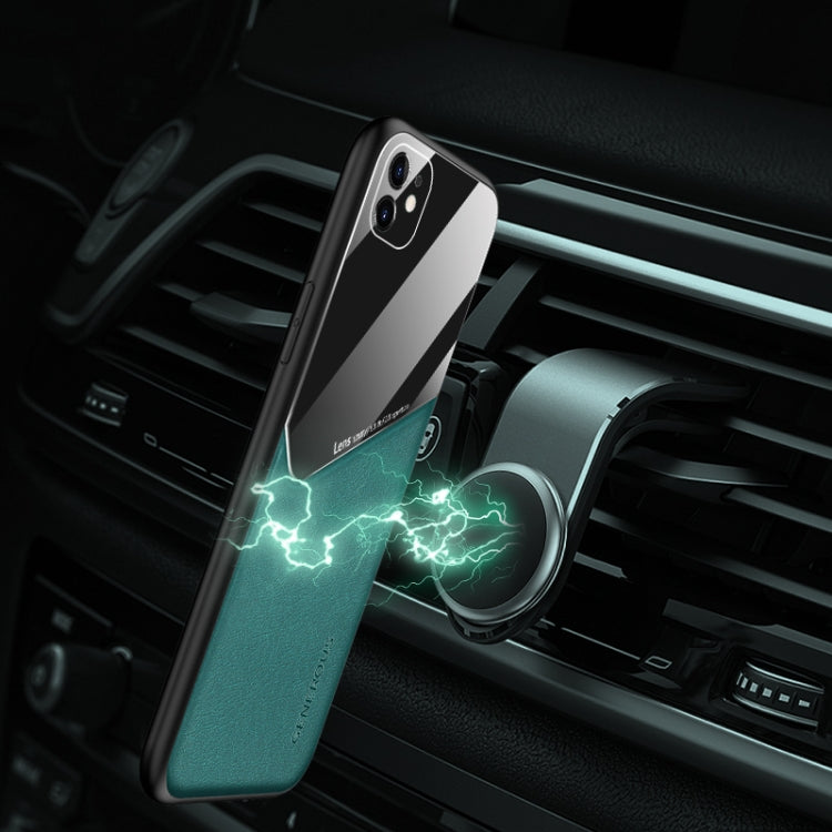 All-inclusive Leather + Organic Glass Phone Case with Metal Iron Sheet, For iPhone 11