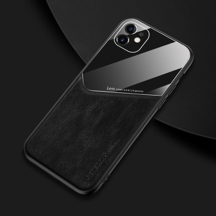 All-inclusive Leather + Organic Glass Phone Case with Metal Iron Sheet, For iPhone 11