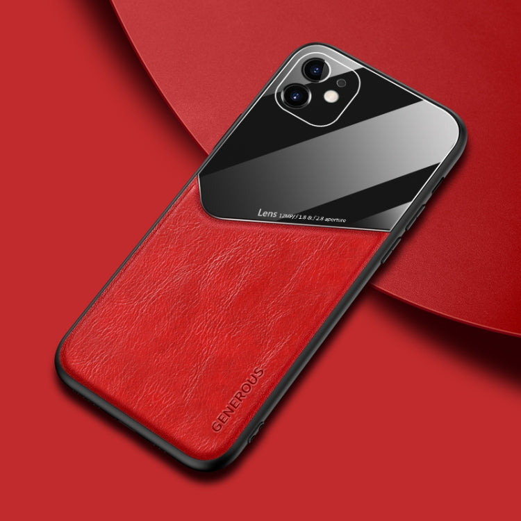 All-inclusive Leather + Organic Glass Phone Case with Metal Iron Sheet, For iPhone 11