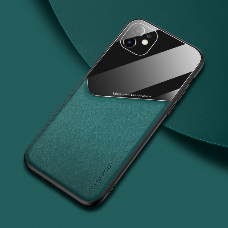 All-inclusive Leather + Organic Glass Phone Case with Metal Iron Sheet, For iPhone 11