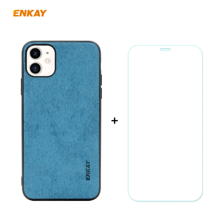 For iPhone 11 ENKAY ENK-PC0282 2 in 1 Business Series Fabric Texture PU Leather + TPU Soft Slim Case Cover ＆ 0.26mm 9H 2.5D Tempered Glass Film, For iPhone 11