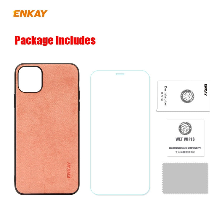 For iPhone 11 ENKAY ENK-PC0282 2 in 1 Business Series Fabric Texture PU Leather + TPU Soft Slim Case Cover ＆ 0.26mm 9H 2.5D Tempered Glass Film, For iPhone 11
