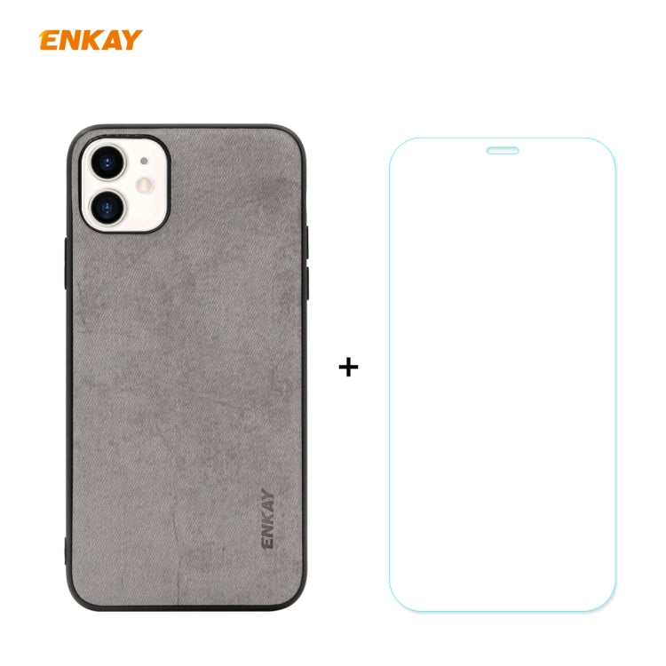 For iPhone 11 ENKAY ENK-PC0282 2 in 1 Business Series Fabric Texture PU Leather + TPU Soft Slim Case Cover ＆ 0.26mm 9H 2.5D Tempered Glass Film, For iPhone 11