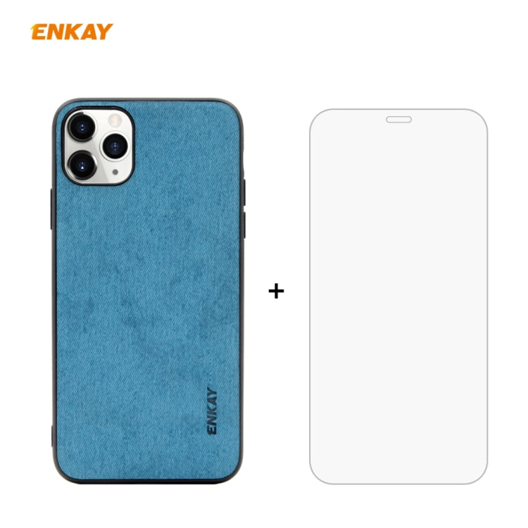 For iPhone 11 Pro ENKAY ENK-PC0292 2 in 1 Business Series Fabric Texture PU Leather + TPU Soft Slim Case Cover ＆ 0.26mm 9H 2.5D Tempered Glass Film, For iPhone 11 Pro