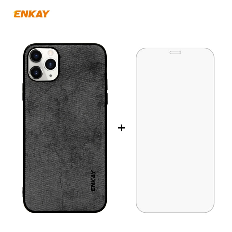 For iPhone 11 Pro ENKAY ENK-PC0292 2 in 1 Business Series Fabric Texture PU Leather + TPU Soft Slim Case Cover ＆ 0.26mm 9H 2.5D Tempered Glass Film, For iPhone 11 Pro