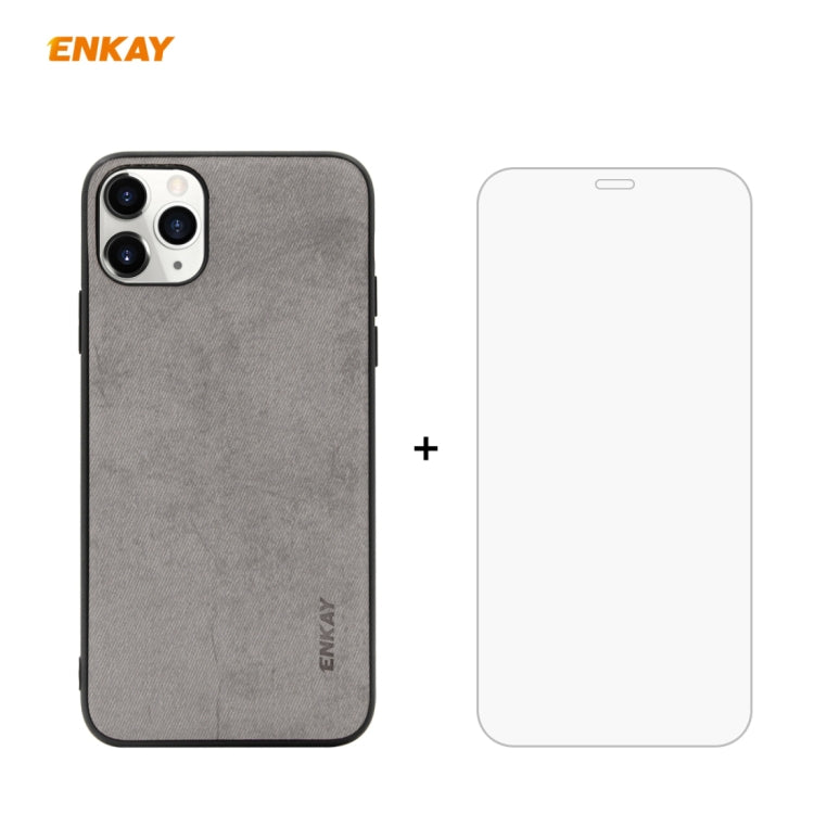 For iPhone 11 Pro ENKAY ENK-PC0292 2 in 1 Business Series Fabric Texture PU Leather + TPU Soft Slim Case Cover ＆ 0.26mm 9H 2.5D Tempered Glass Film, For iPhone 11 Pro