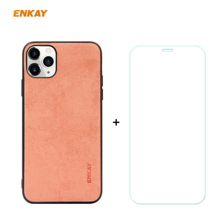 For iPhone 11 Pro Max ENKAY ENK-PC0302 2 in 1 Business Series Fabric Texture PU Leather + TPU Soft Slim Case Cover ＆ 0.26mm 9H 2.5D Tempered Glass Film, For iPhone 11 Pro Max