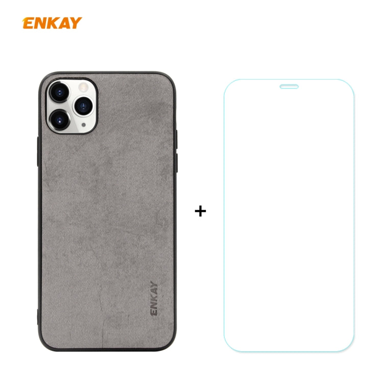 For iPhone 11 Pro Max ENKAY ENK-PC0302 2 in 1 Business Series Fabric Texture PU Leather + TPU Soft Slim Case Cover ＆ 0.26mm 9H 2.5D Tempered Glass Film, For iPhone 11 Pro Max