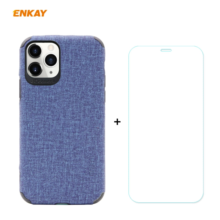 For iPhone 11 Pro Max ENKAY ENK-PC0332 2 in 1 Business Series Denim Texture PU Leather + TPU Soft Slim Case Cover ＆ 0.26mm 9H 2.5D Tempered Glass Film, For iPhone 11 Pro Max