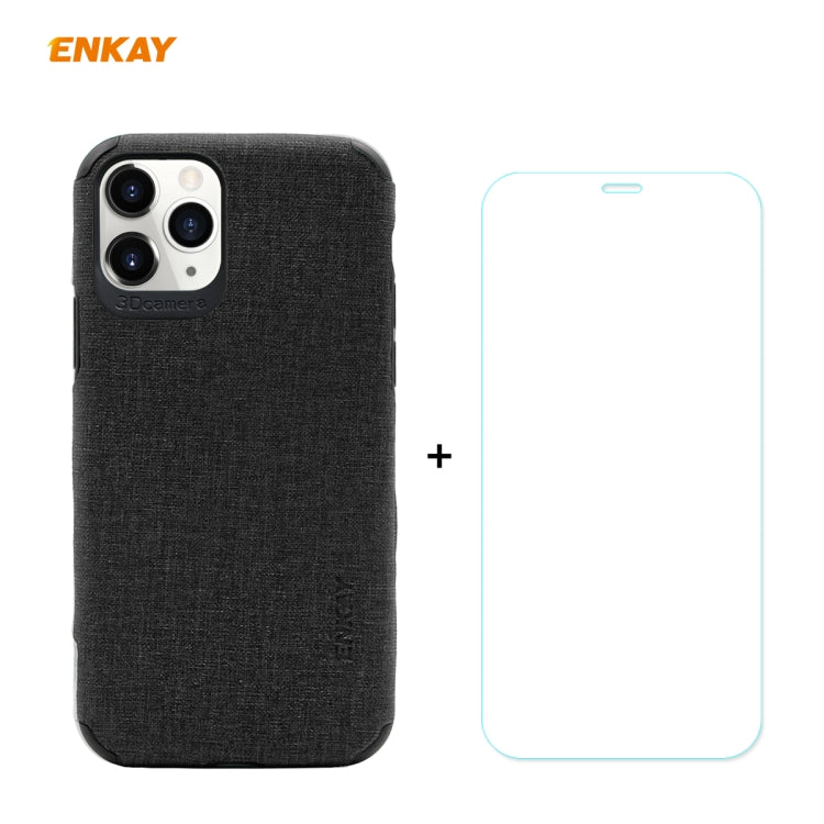 For iPhone 11 Pro ENKAY ENK-PC0322 2 in 1 Business Series Denim Texture PU Leather + TPU Soft Slim Case Cover ＆ 0.26mm 9H 2.5D Tempered Glass Film, For iPhone 11 Pro