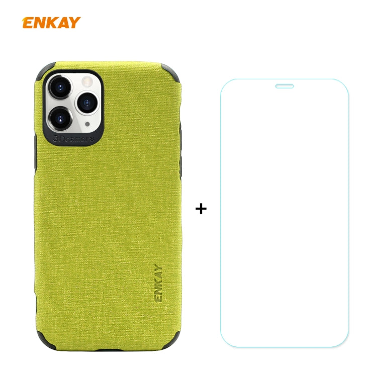 For iPhone 11 Pro ENKAY ENK-PC0322 2 in 1 Business Series Denim Texture PU Leather + TPU Soft Slim Case Cover ＆ 0.26mm 9H 2.5D Tempered Glass Film, For iPhone 11 Pro