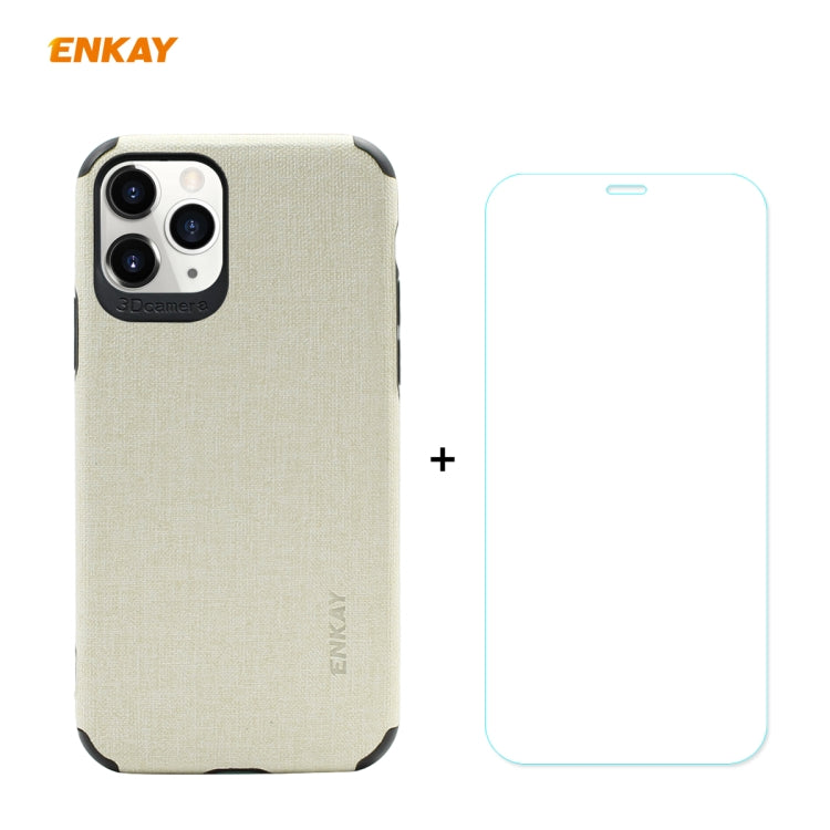 For iPhone 11 Pro ENKAY ENK-PC0322 2 in 1 Business Series Denim Texture PU Leather + TPU Soft Slim Case Cover ＆ 0.26mm 9H 2.5D Tempered Glass Film, For iPhone 11 Pro