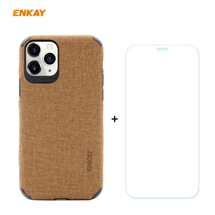 For iPhone 11 Pro ENKAY ENK-PC0322 2 in 1 Business Series Denim Texture PU Leather + TPU Soft Slim Case Cover ＆ 0.26mm 9H 2.5D Tempered Glass Film, For iPhone 11 Pro