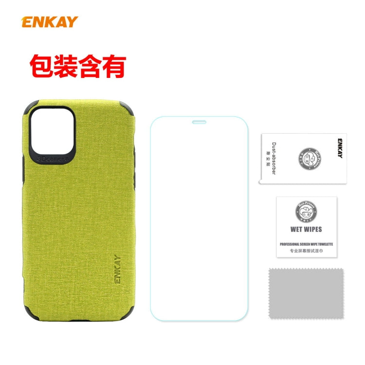 For iPhone 11 ENKAY ENK-PC0312 2 in 1 Business Series Denim Texture PU Leather + TPU Soft Slim Case Cover ＆ 0.26mm 9H 2.5D Tempered Glass Film, For iPhone 11