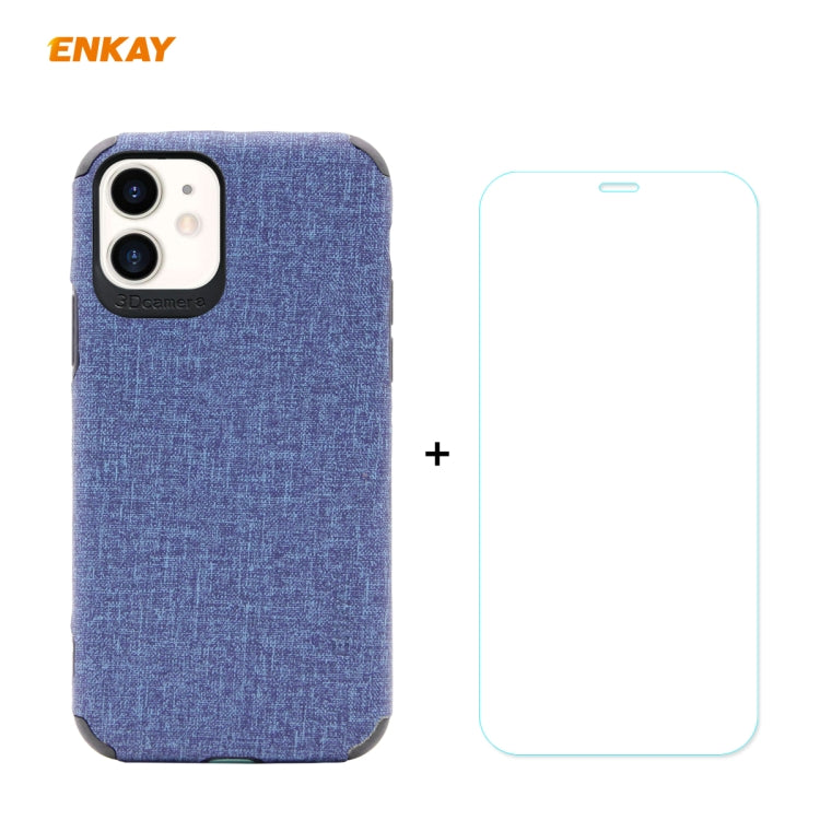 For iPhone 11 ENKAY ENK-PC0312 2 in 1 Business Series Denim Texture PU Leather + TPU Soft Slim Case Cover ＆ 0.26mm 9H 2.5D Tempered Glass Film, For iPhone 11