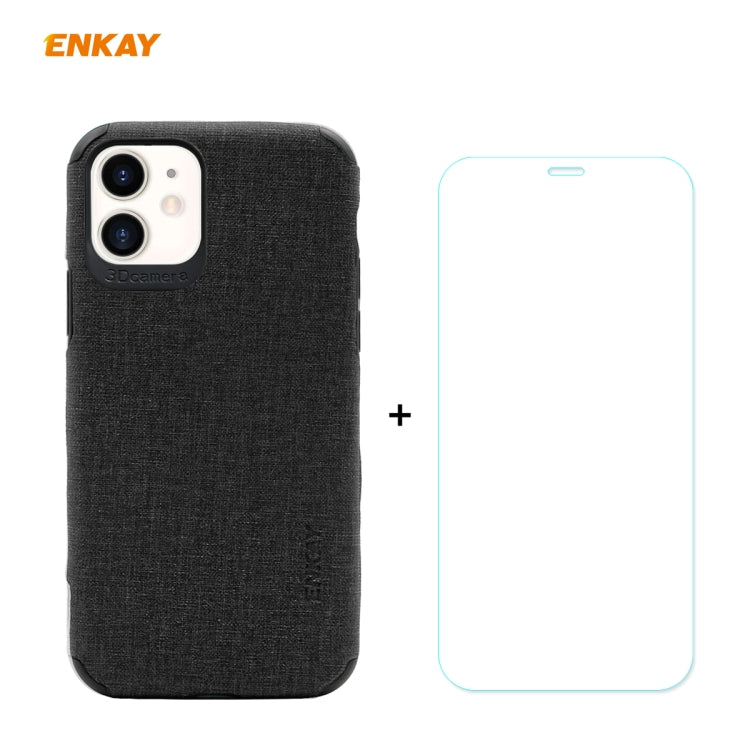 For iPhone 11 ENKAY ENK-PC0312 2 in 1 Business Series Denim Texture PU Leather + TPU Soft Slim Case Cover ＆ 0.26mm 9H 2.5D Tempered Glass Film, For iPhone 11