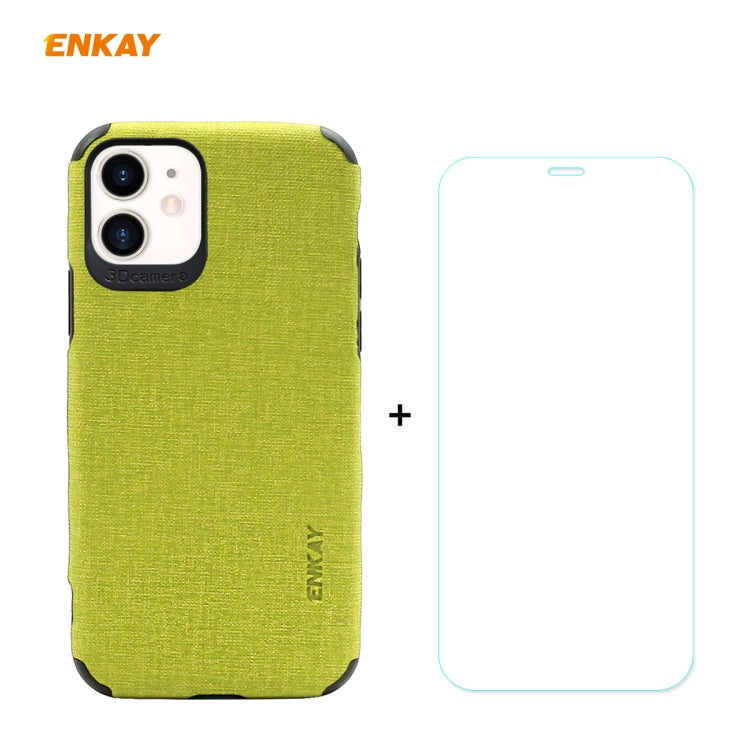For iPhone 11 ENKAY ENK-PC0312 2 in 1 Business Series Denim Texture PU Leather + TPU Soft Slim Case Cover ＆ 0.26mm 9H 2.5D Tempered Glass Film, For iPhone 11