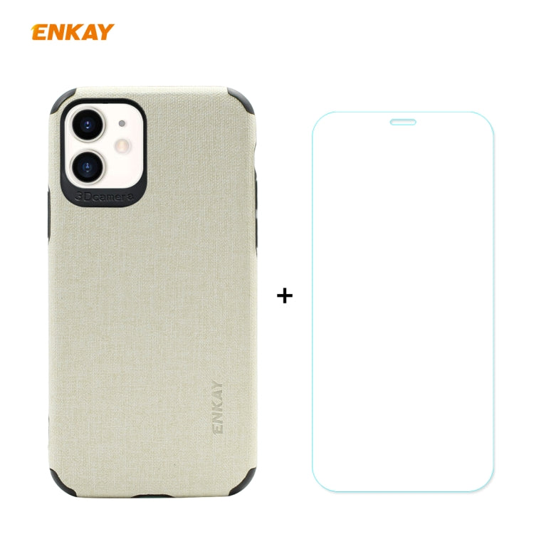 For iPhone 11 ENKAY ENK-PC0312 2 in 1 Business Series Denim Texture PU Leather + TPU Soft Slim Case Cover ＆ 0.26mm 9H 2.5D Tempered Glass Film, For iPhone 11
