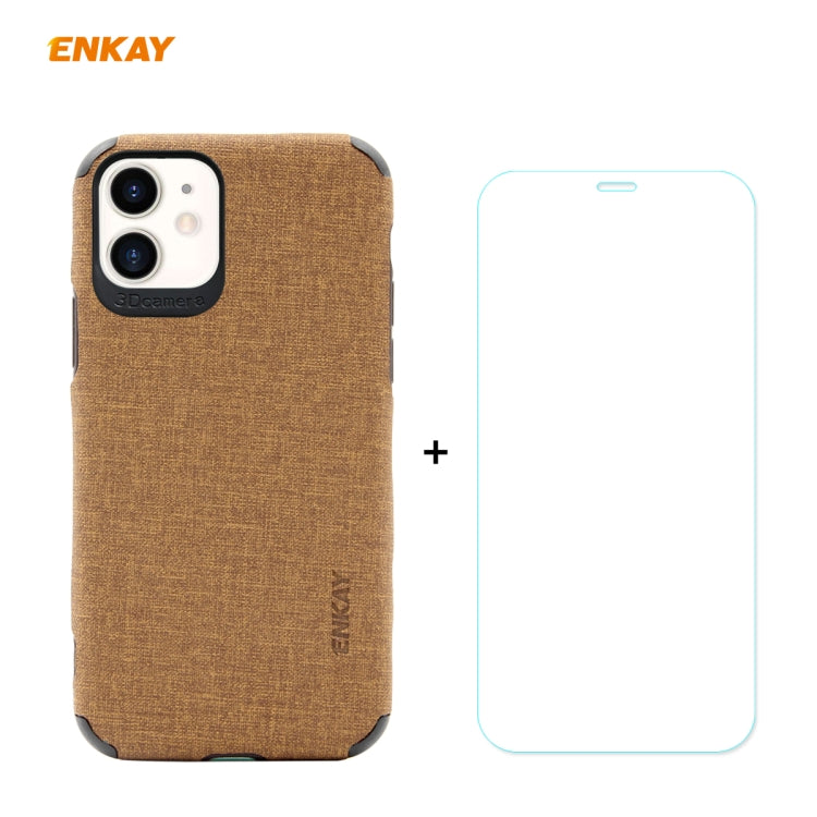 For iPhone 11 ENKAY ENK-PC0312 2 in 1 Business Series Denim Texture PU Leather + TPU Soft Slim Case Cover ＆ 0.26mm 9H 2.5D Tempered Glass Film, For iPhone 11
