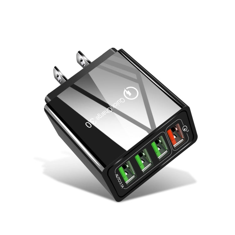 2 in 1 1m USB to 8 Pin Data Cable + 30W QC 3.0 4 USB Interfaces Mobile Phone Tablet PC Universal Quick Charger Travel Charger Set, US Plug, 8 Pin Set US Plug